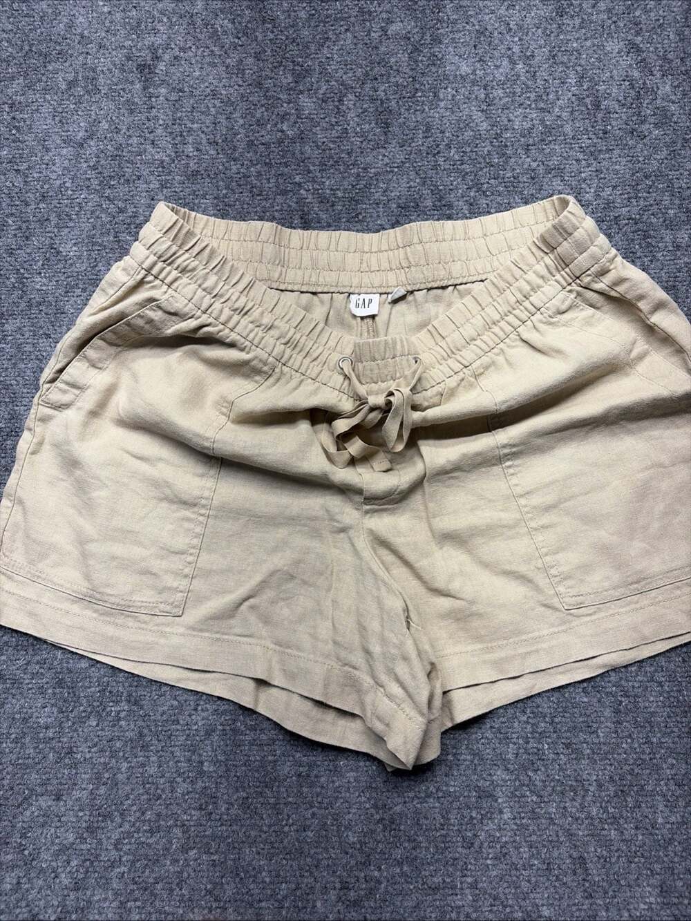 Gap Tan Linen Blend Pull On Shorts Women's M Drawstring Elastic Waist Pockets